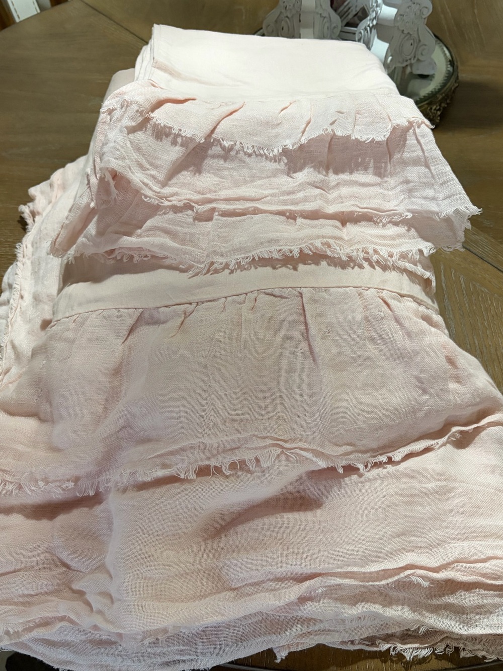 Pale Pink Linen Double Ruffle Vintage WAMSUTTA Duvet Cover & Shams~ King size🌸